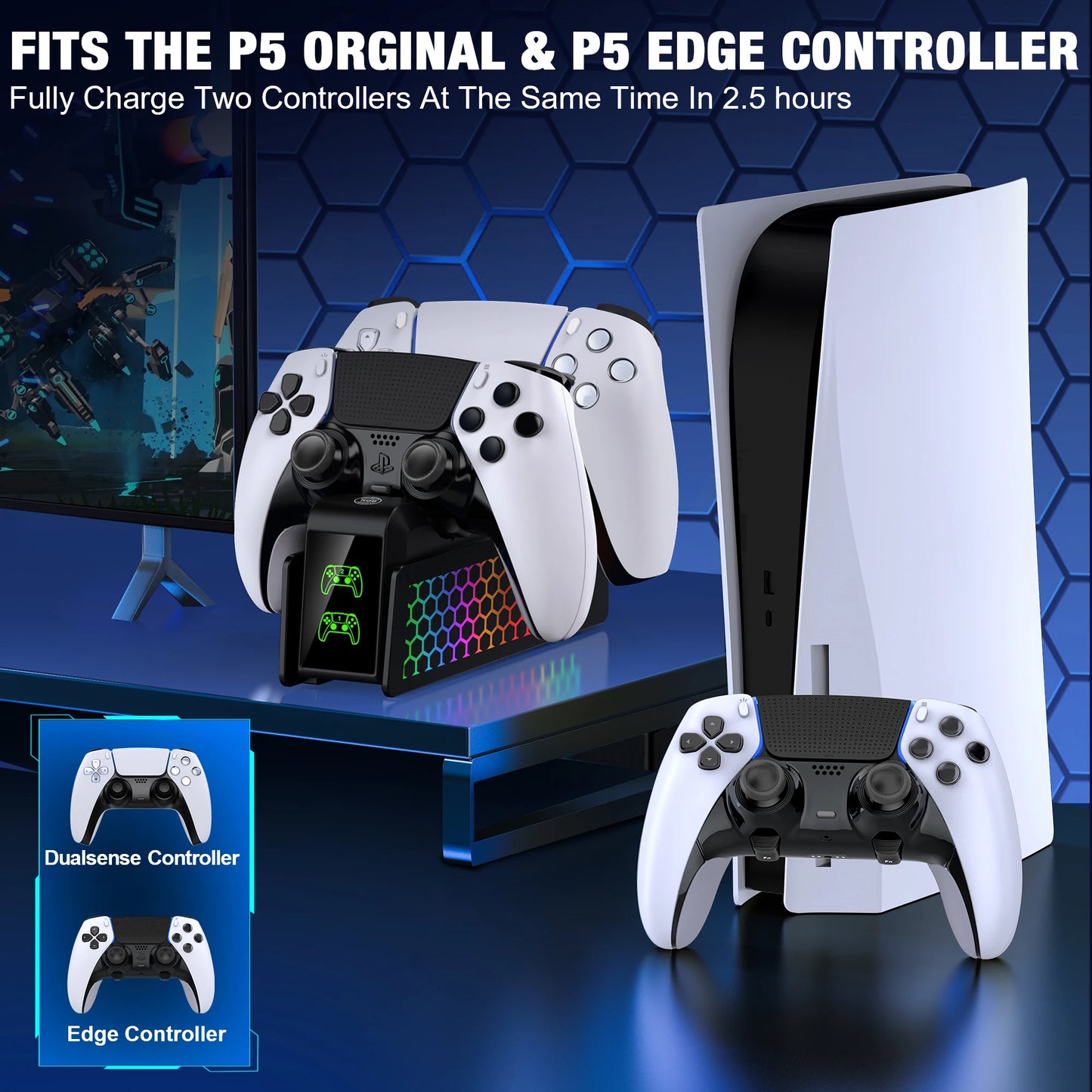 Bee'S Nest for PS5/PS5 Slim/Ps5 PRO  FC401 Dual Fast Controller Charger for PS5 Dualsense/Dualsense Edge Gamepad