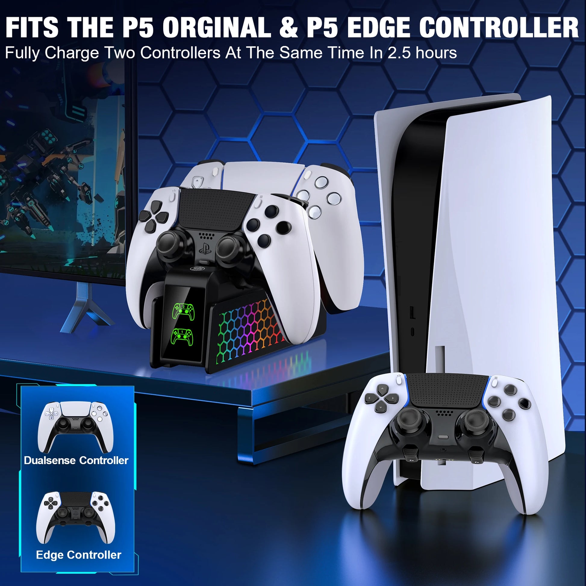 Bee'S Nest for PS5/PS5 Slim/Ps5 PRO  FC401 Dual Fast Controller Charger for PS5 Dualsense/Dualsense Edge Gamepad