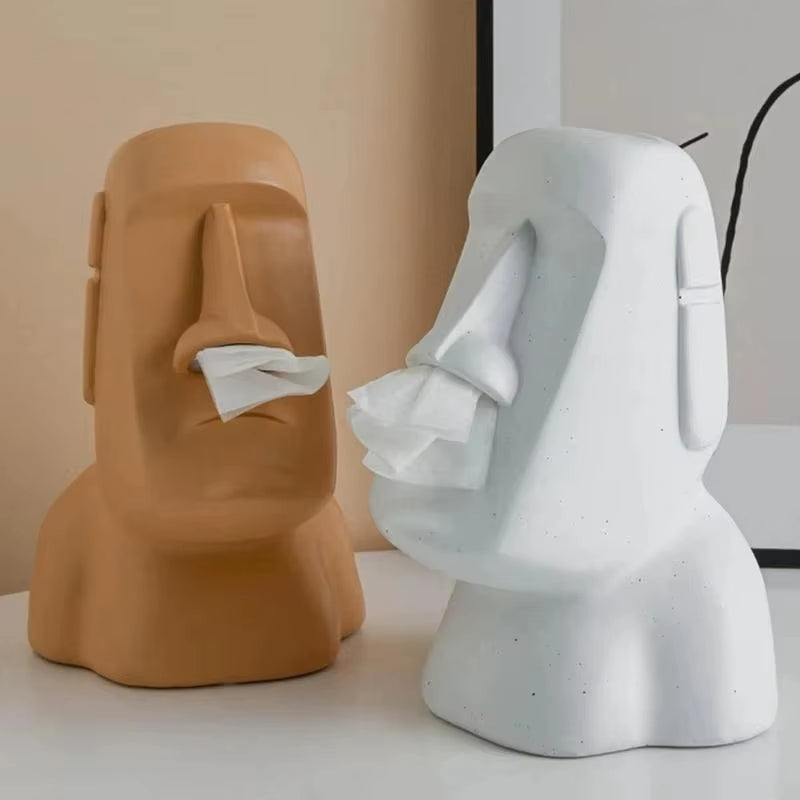 Tissue Creative Paper Box Tissue Box Easter Island Boulder Statue Personality Stone Sculpture Home Tissue Holder Napkin Box