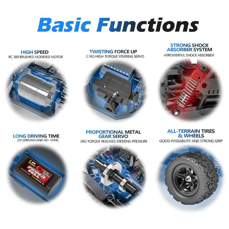 1:8 1:18 High Speed Remote Control Car ,4WD RC Driving Toy Cars for Boy, 40/45 Km/H Off-Road RC Truck, Monster Truck Includes 2 Rechargeable Batteries, 11 12 13 Year Old Girls Boys Gifts RC Cars Adults