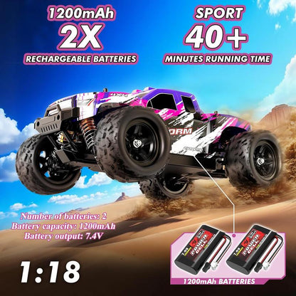 1:8 1:18 High Speed Remote Control Car ,4WD RC Driving Toy Cars for Boy, 40/45 Km/H Off-Road RC Truck, Monster Truck Includes 2 Rechargeable Batteries, 11 12 13 Year Old Girls Boys Gifts RC Cars Adults