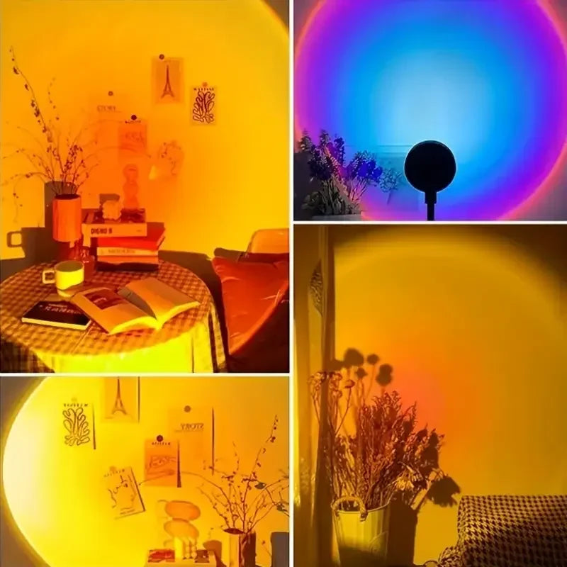 16-Color Remote Sunset Lamp: 360° Rotation RGB Rainbow Projector