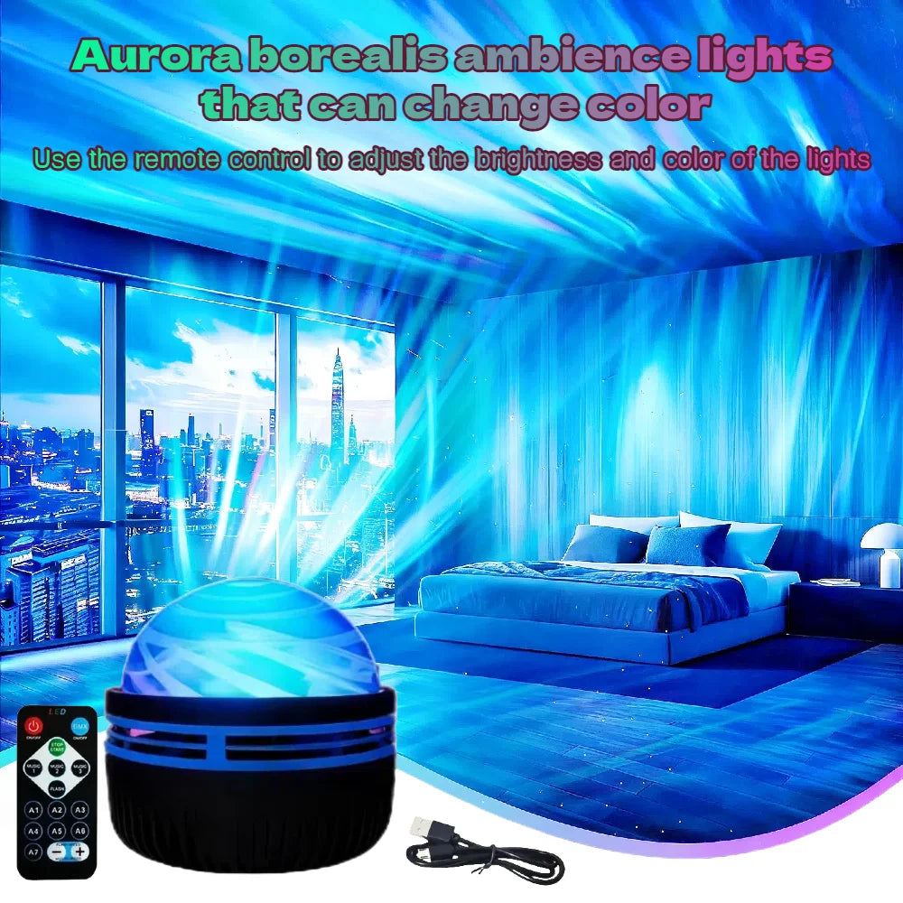 Smart Remote RGB Galaxy Projector: Auto-Rotating LED Aurora Lamp
