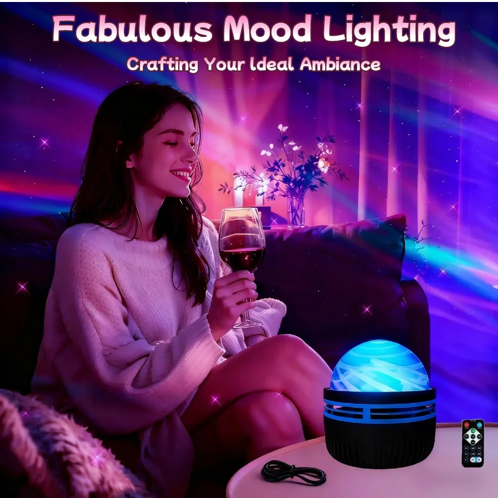 Smart Remote RGB Galaxy Projector: Auto-Rotating LED Aurora Lamp