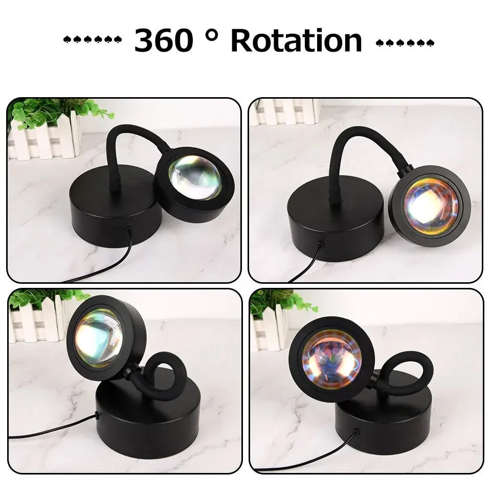 16-Color Remote Sunset Lamp: 360° Rotation RGB Rainbow Projector