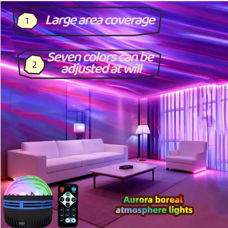 Smart Remote RGB Galaxy Projector: Auto-Rotating LED Aurora Lamp
