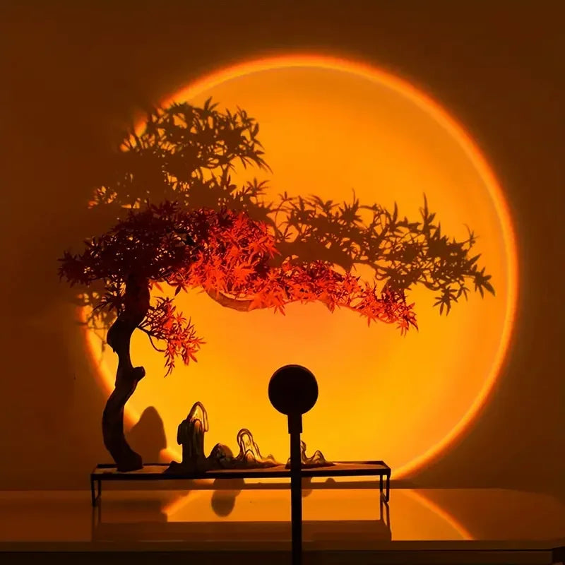 16-Color Remote Sunset Lamp: 360° Rotation RGB Rainbow Projector