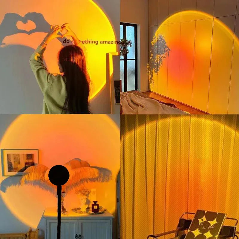16-Color Remote Sunset Lamp: 360° Rotation RGB Rainbow Projector