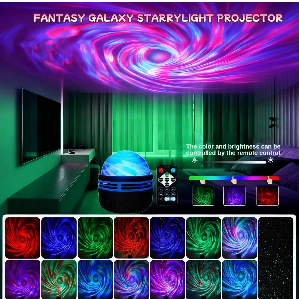 Smart Remote RGB Galaxy Projector: Auto-Rotating LED Aurora Lamp