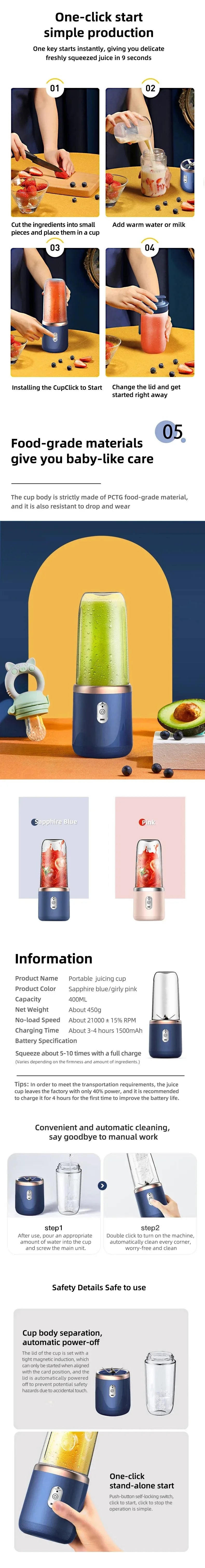Portable 400ml USB Electric Blender & Travel Juicer