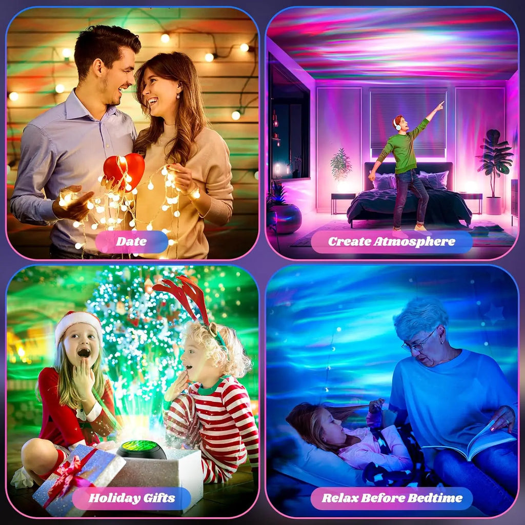 Smart Remote RGB Galaxy Projector: Auto-Rotating LED Aurora Lamp