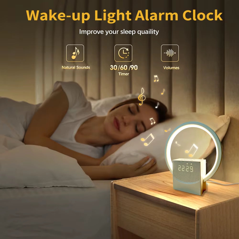 Sunrise Simulation Alarm Clock with Bluetooth Speaker White Noise Machine LED Desk Night Light Home Office Decor for Bedroom